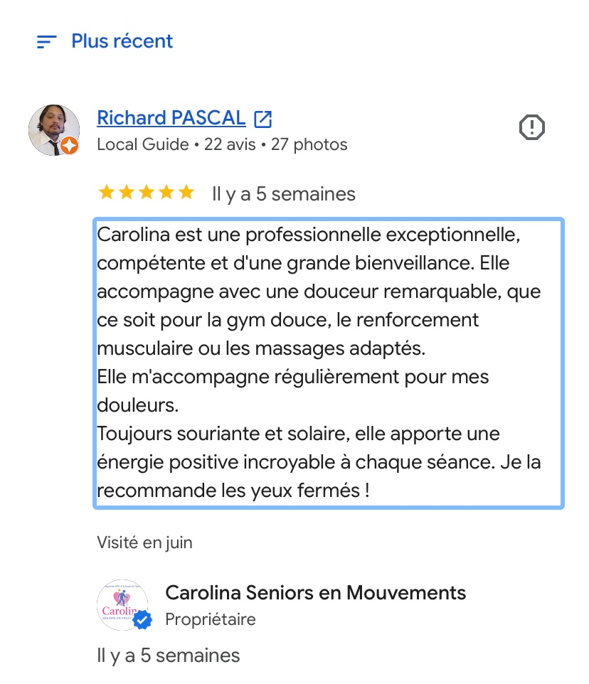 Avis Google sur les séances APA de Carolina